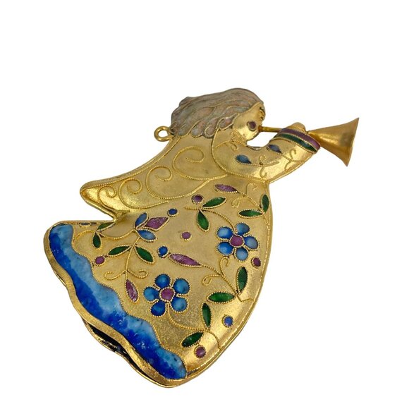 Vintage Enamel Cloisonné Angel Christmas Ornament Handcrafted Gold-Tone Floral D - Picture 3 of 9